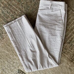 LOFT The Riviera Slim Seersucker White and Brown Striped Pants